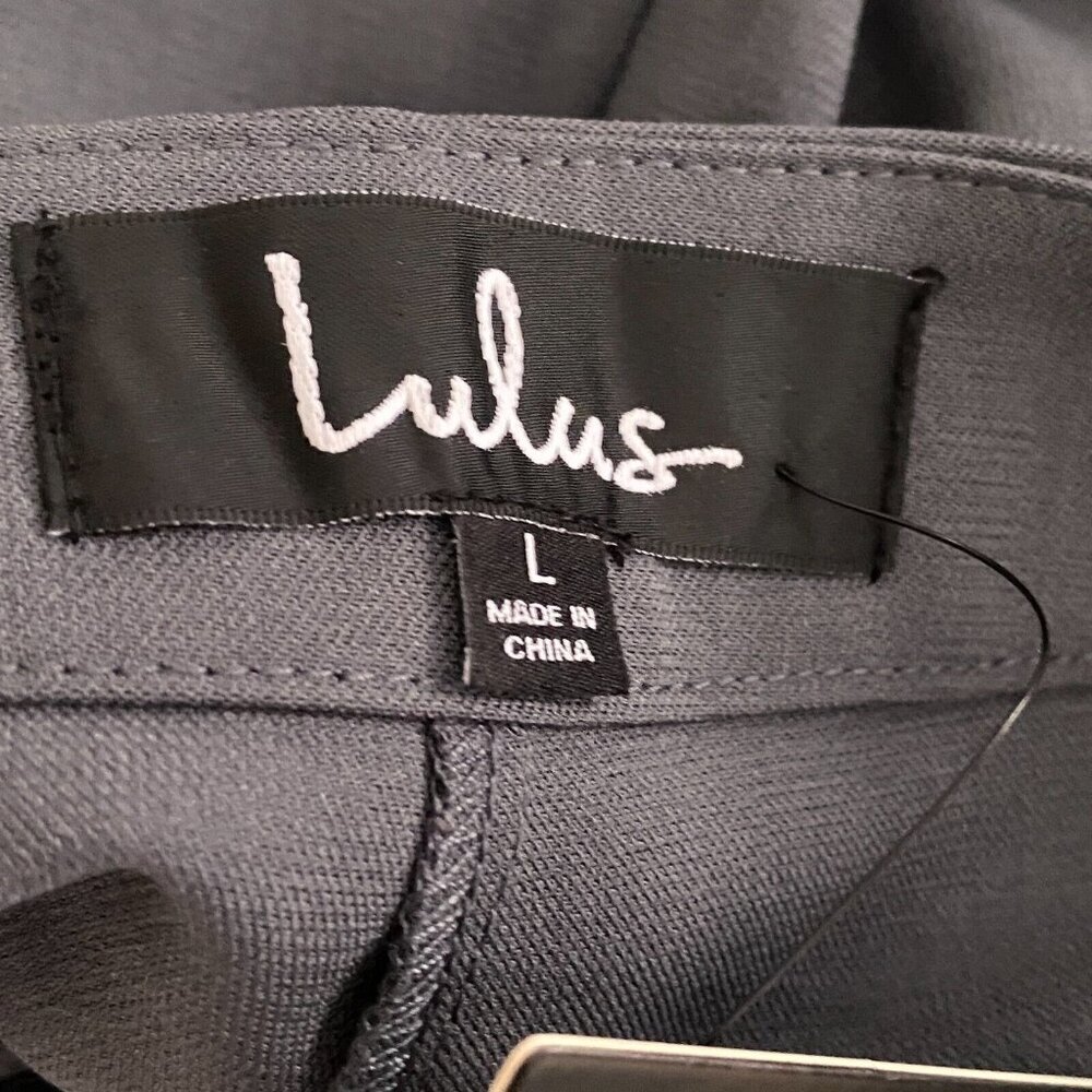 Lulus Kick It Black High-Waisted Trouser Pants Size Large Gray Dress Pant Chic - Picture 7 of 12
